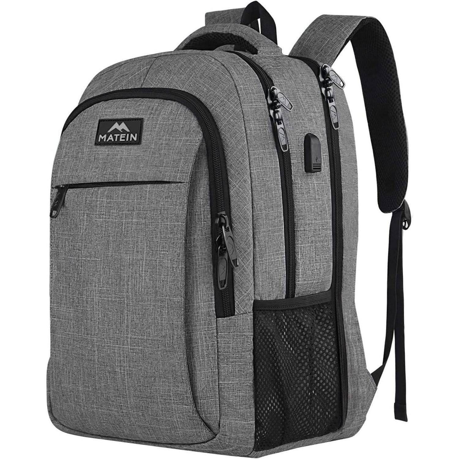 Daypack Laptop Rucksack 17,3 Zoll Anti Diebstahl USB Grau Herren