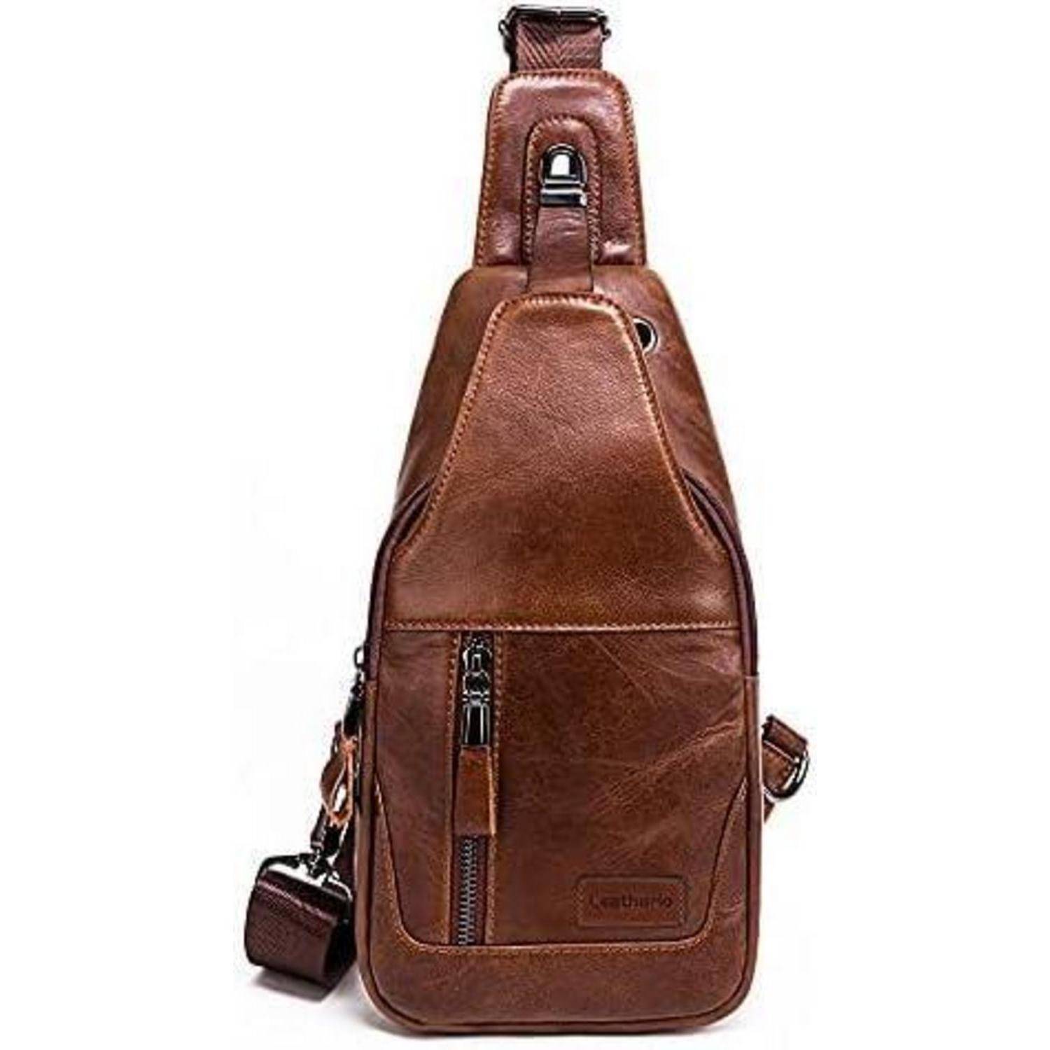 Brusttasche Herren echtes Leder Schultertasche Sporttasche - Braun