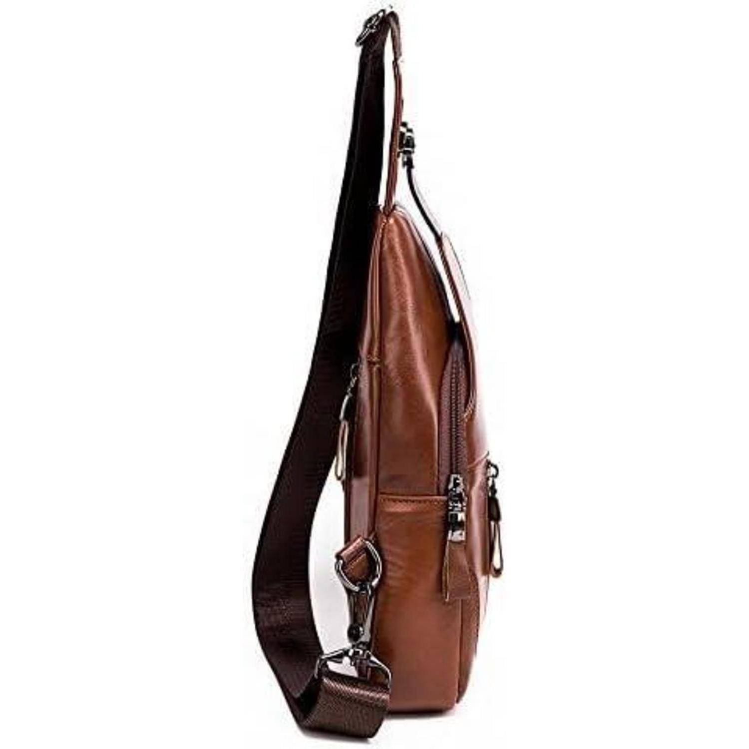 Brusttasche Herren echtes Leder Schultertasche Sporttasche - Braun