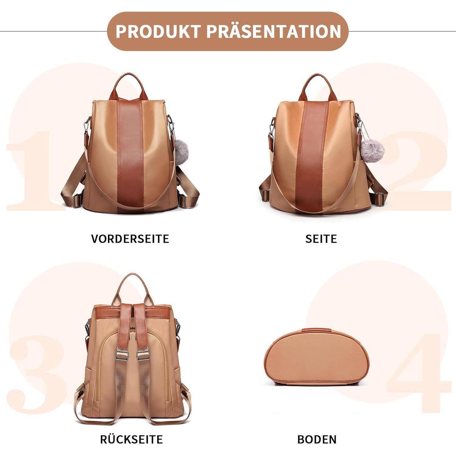 Damen Rucksack Klein Anti diebstahl Schultertasche 2 in 1 Daypack