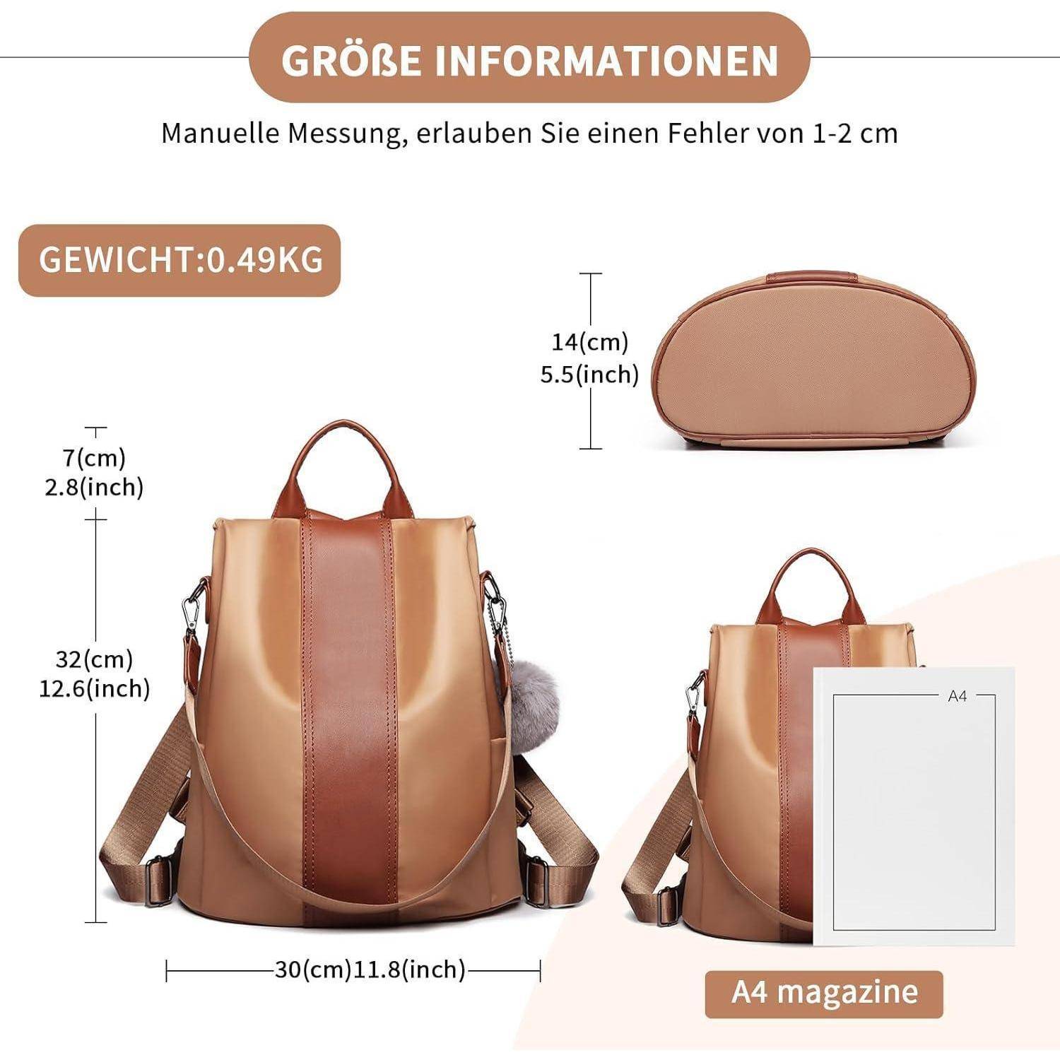 Damen Rucksack Klein Anti diebstahl Schultertasche 2 in 1 Daypack