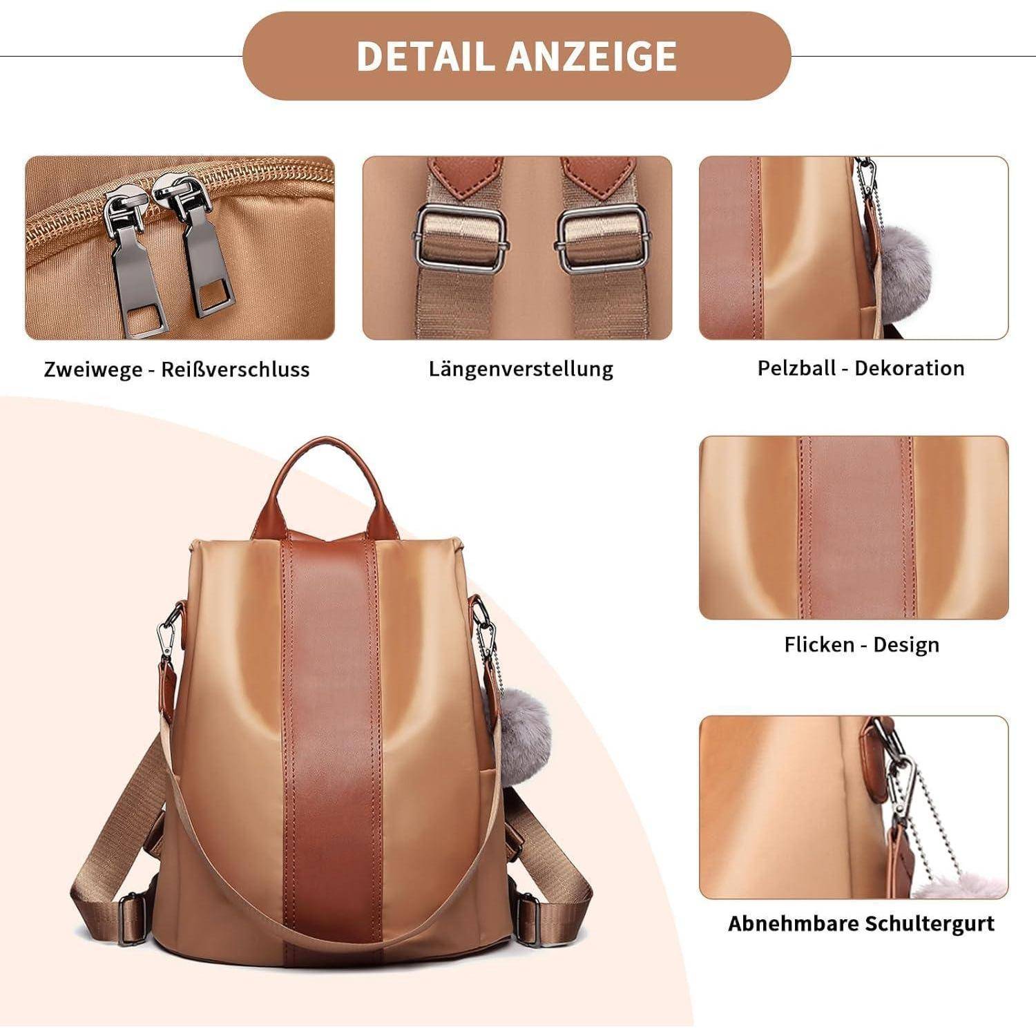 Damen Rucksack Klein Anti diebstahl Schultertasche 2 in 1 Daypack