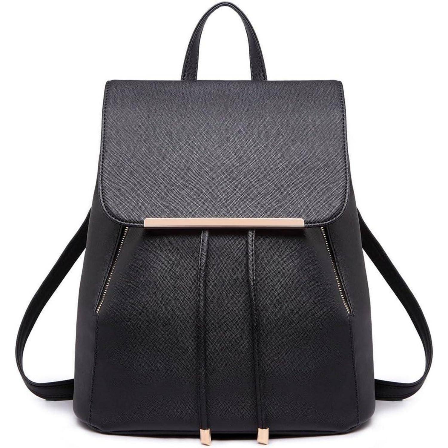 Damen Kunstleder Rolltop Rucksack Tunnelzug Cityrucksack