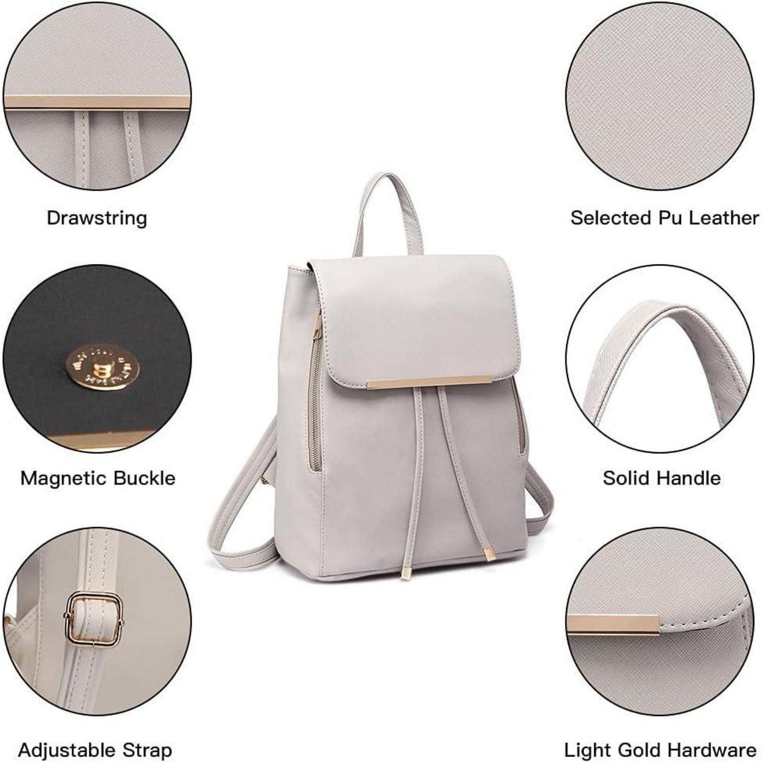 Damen PU Rucksack Rolltop Tunnelzug Cityrucksack Tasche