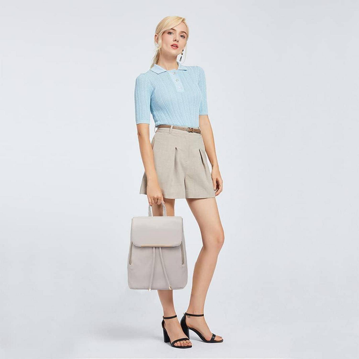 Damen PU Rucksack Rolltop Tunnelzug Cityrucksack Tasche