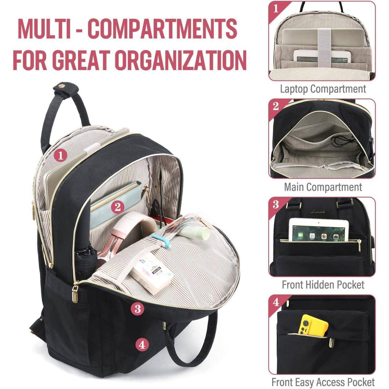 Rucksack Damen 17 Zoll Laptop Schwarz Wasserdicht Uni Reise