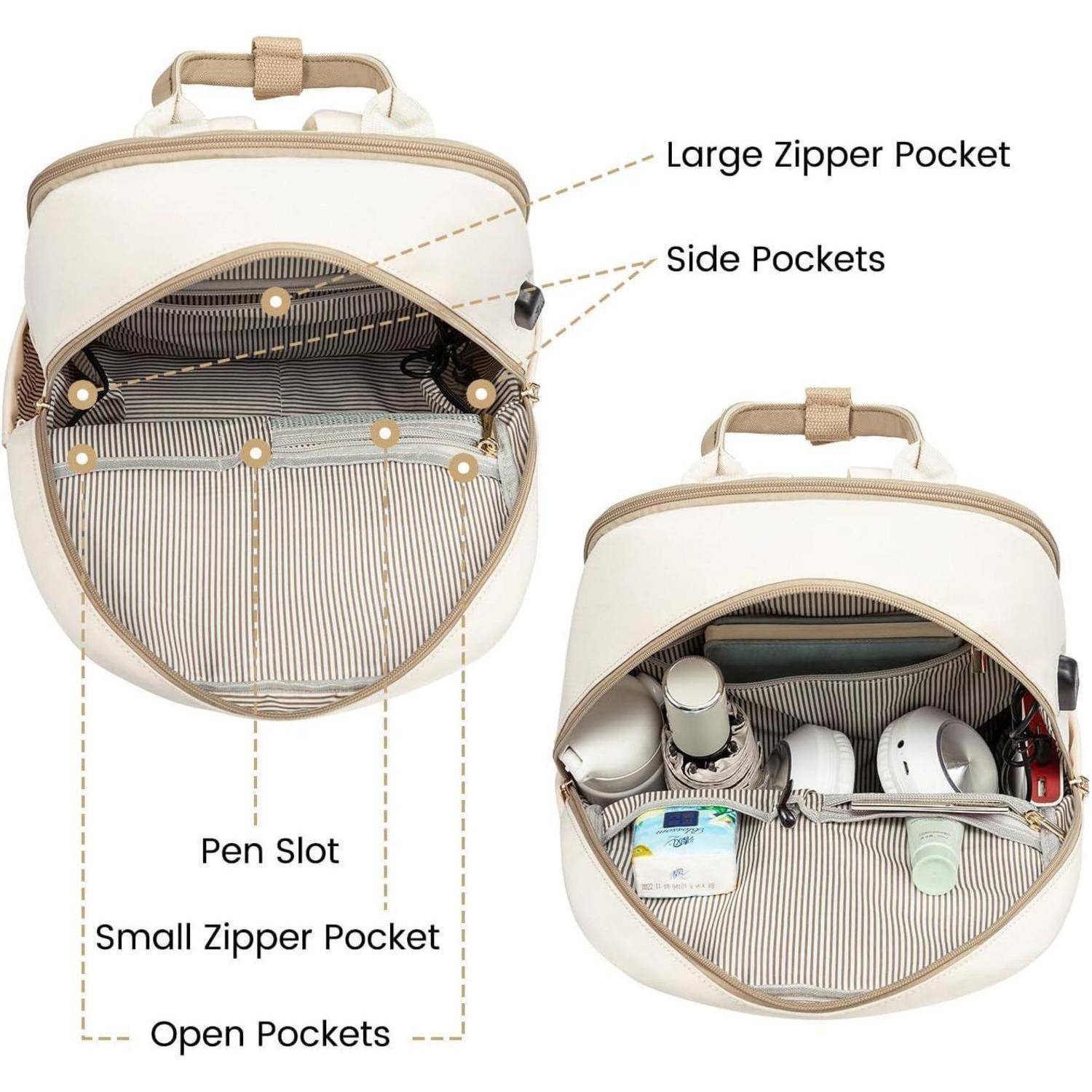 Damen Rucksack Klein 14 Zoll Laptop Wasserdicht Daypack Khaki Beige