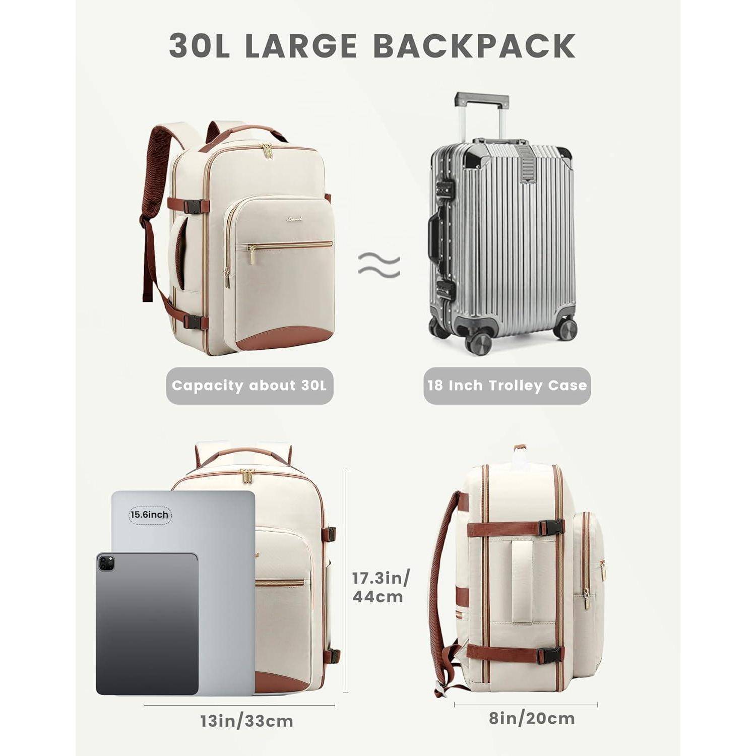 Handgepäck Rucksack 40L Damen Wasserdicht Reisetasche 17 Zoll Laptop