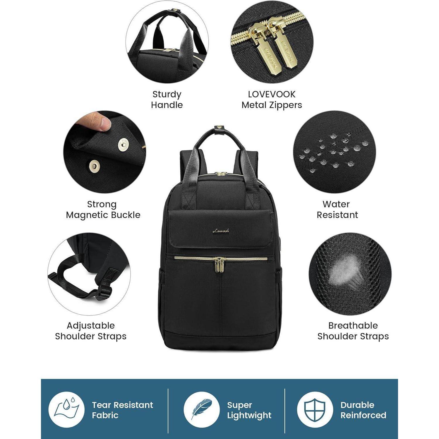 Laptop Rucksack Damen 15,6 Zoll Wasserdicht Schwarz