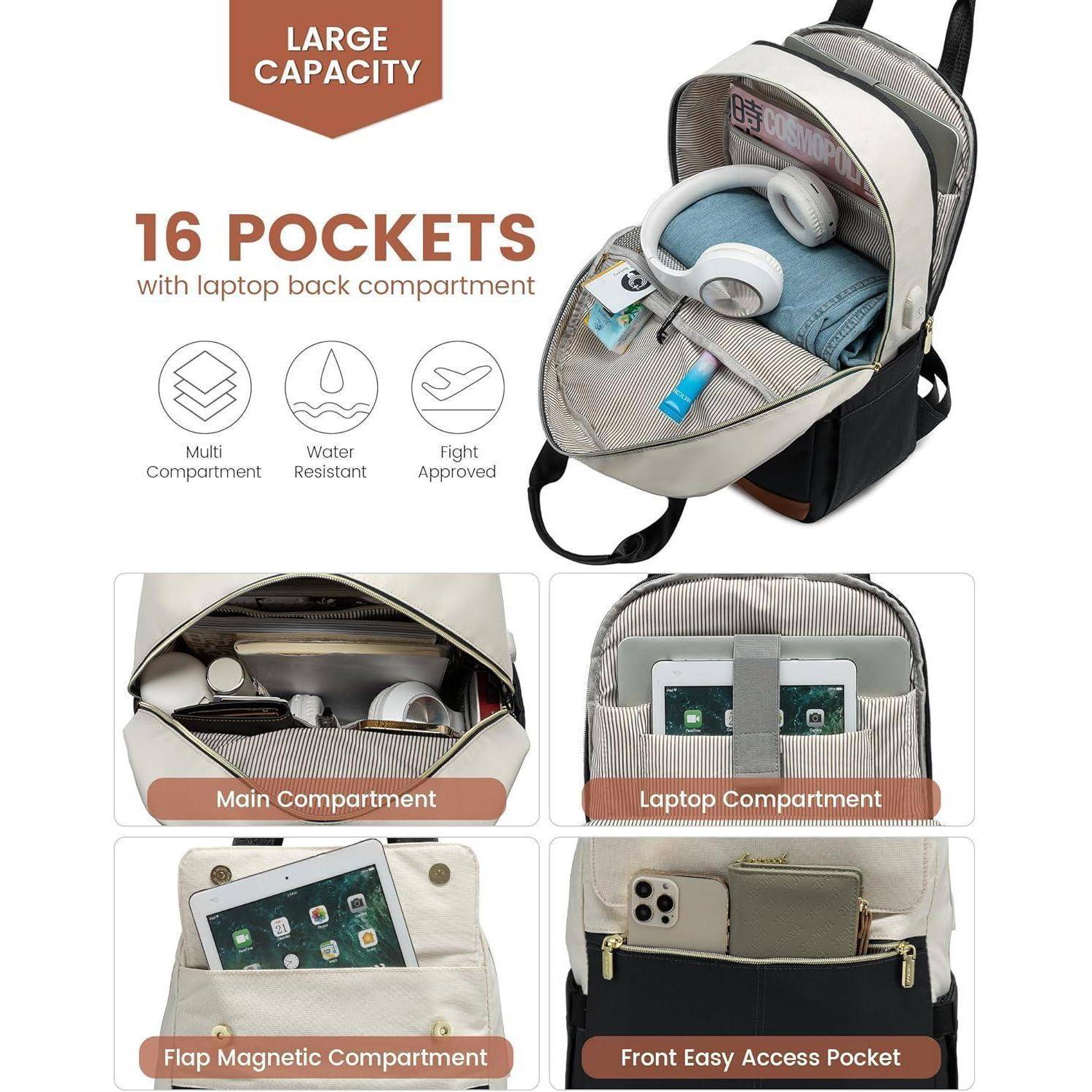 Rucksack mit 16 Taschen, große Kapazität; enthält Haupt-, Laptop- und Frontfächer. Ausgestattet mit Multi-Compartment-Design, wasserdicht und flugzeugtauglich.