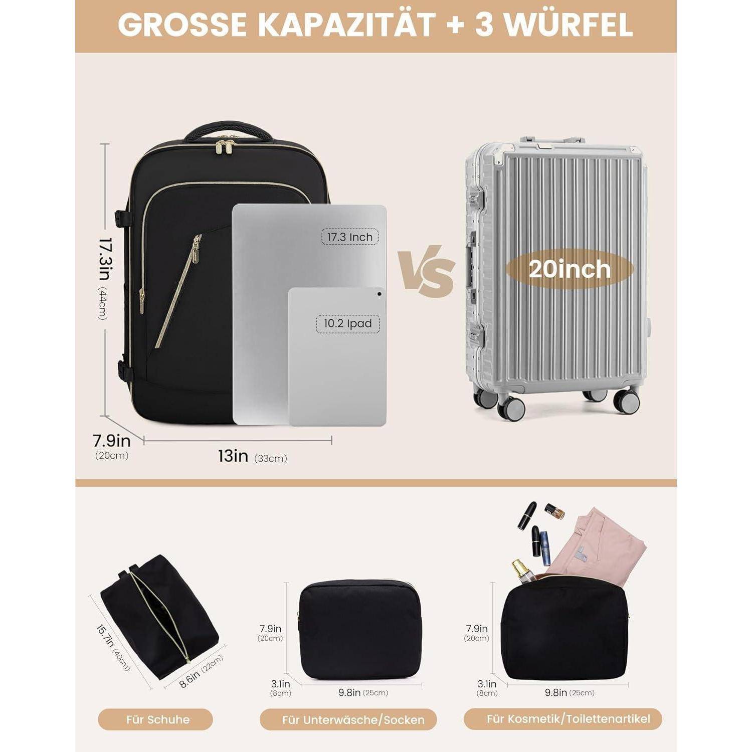 Rucksack Flugzeug Handgepäck Reiserucksack Damen Herren 17.3 Zoll