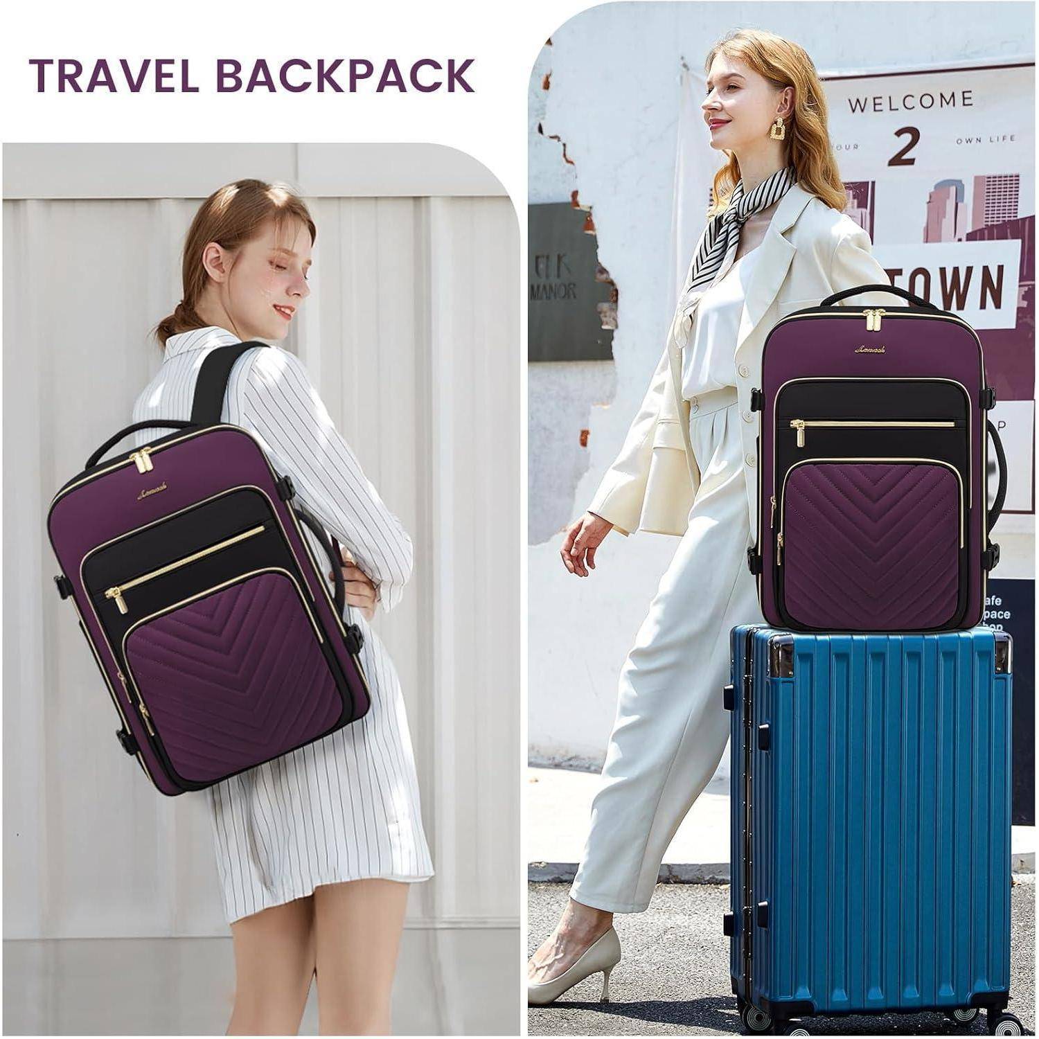 Damen Reiserucksack Schwarz 40L Handgepäck Rucksack wasserdicht mit 3