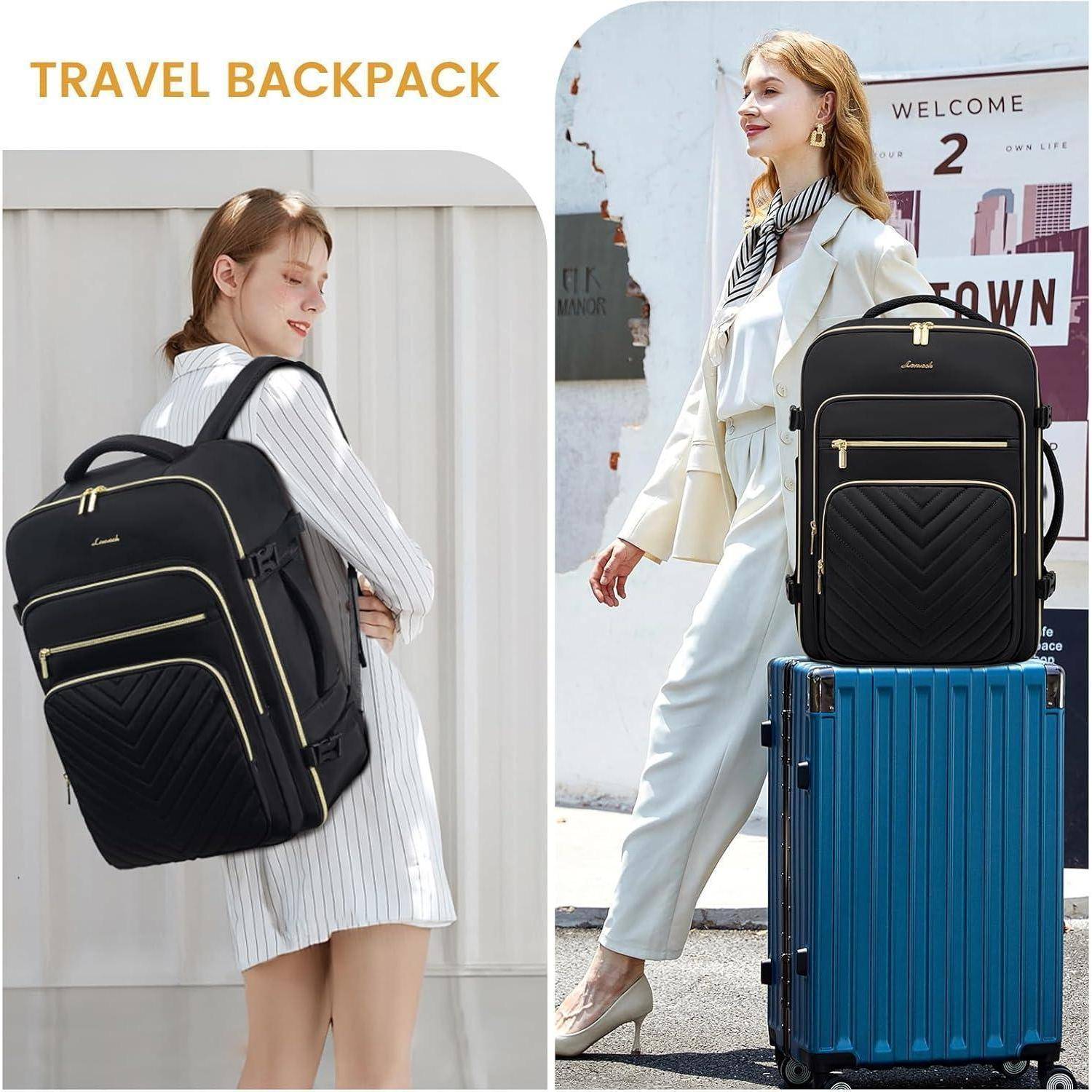 Handgepäck Rucksack 50L Reise Laptop Damen Schwarz