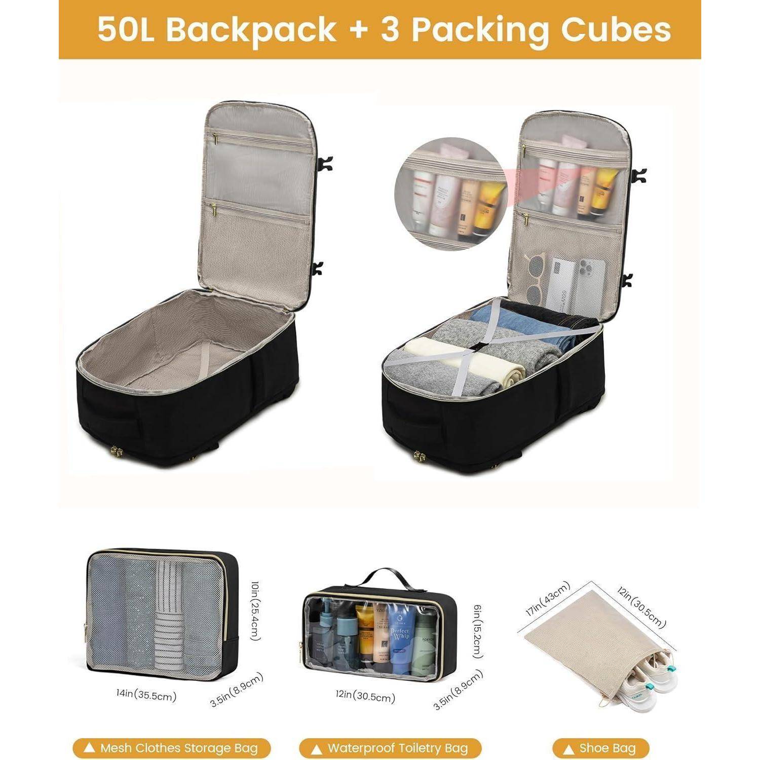 Handgepäck Rucksack 50L Reise Laptop Damen Schwarz