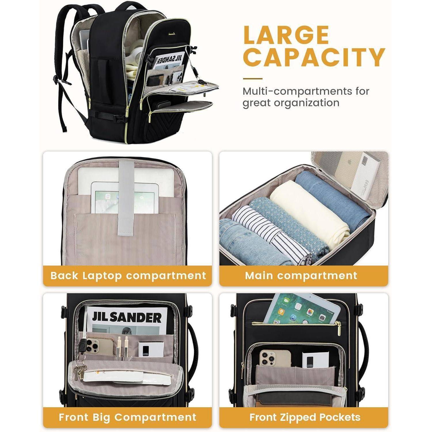 Handgepäck Rucksack 50L Reise Laptop Damen Schwarz