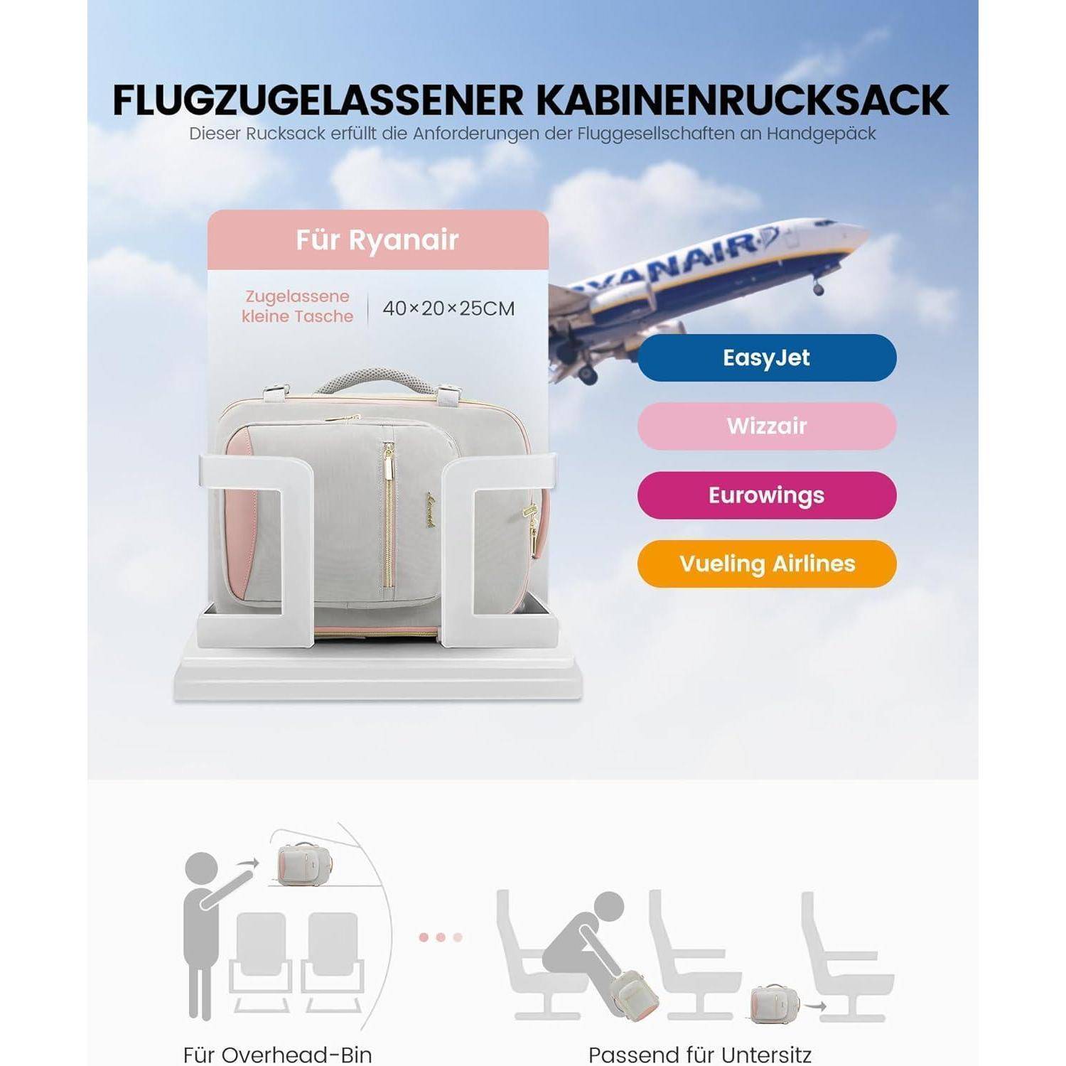 Handgepäck Rucksack 40x20x25 Reiserucksack Flugzeug 14 Zoll Laptop