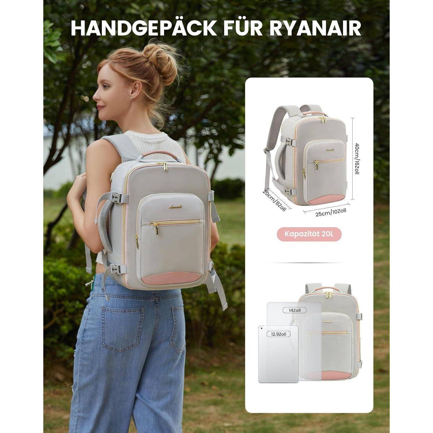 Handgepäck Rucksack 40x20x25 Reiserucksack Flugzeug 14 Zoll Laptop