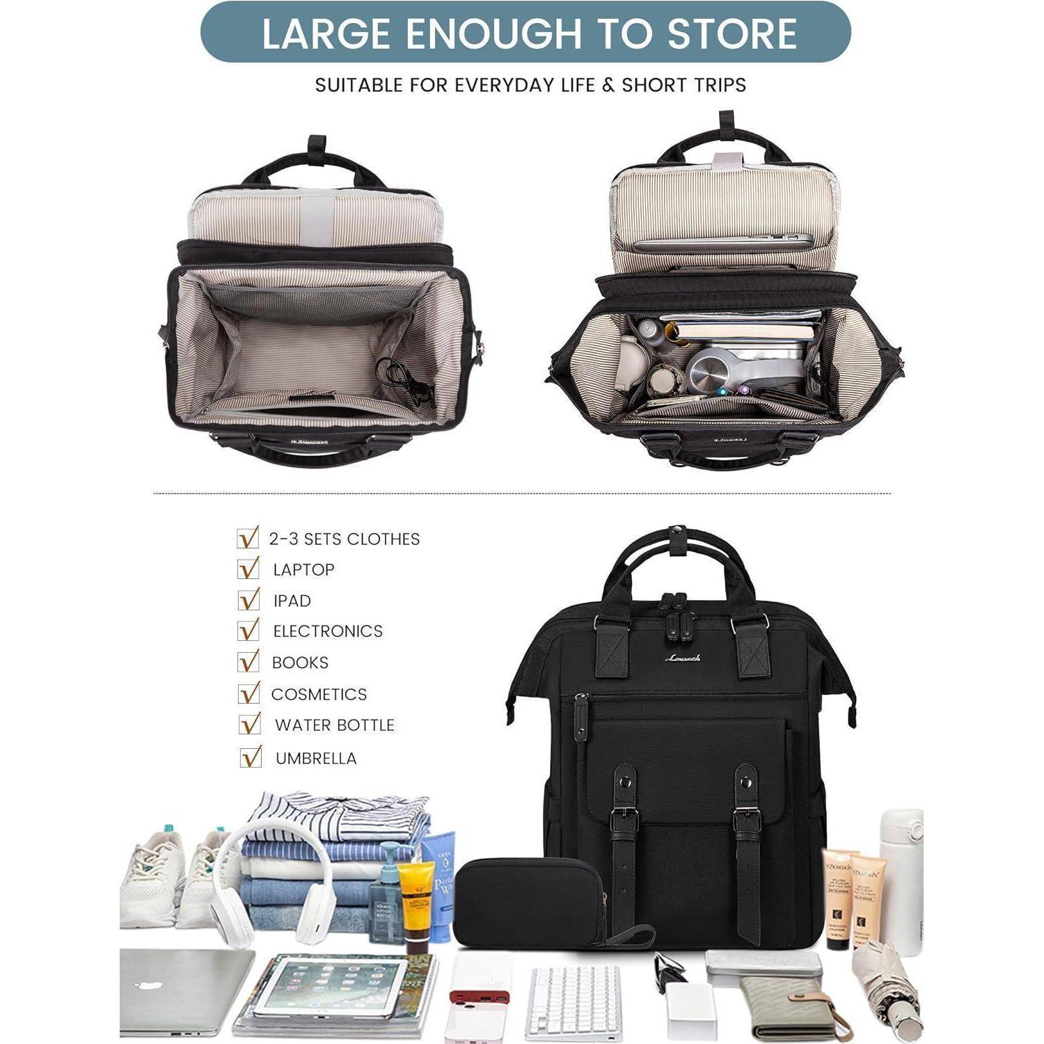 Rucksack Damen Laptopfach wasserdicht 15,6 Zoll-Update Schwarz