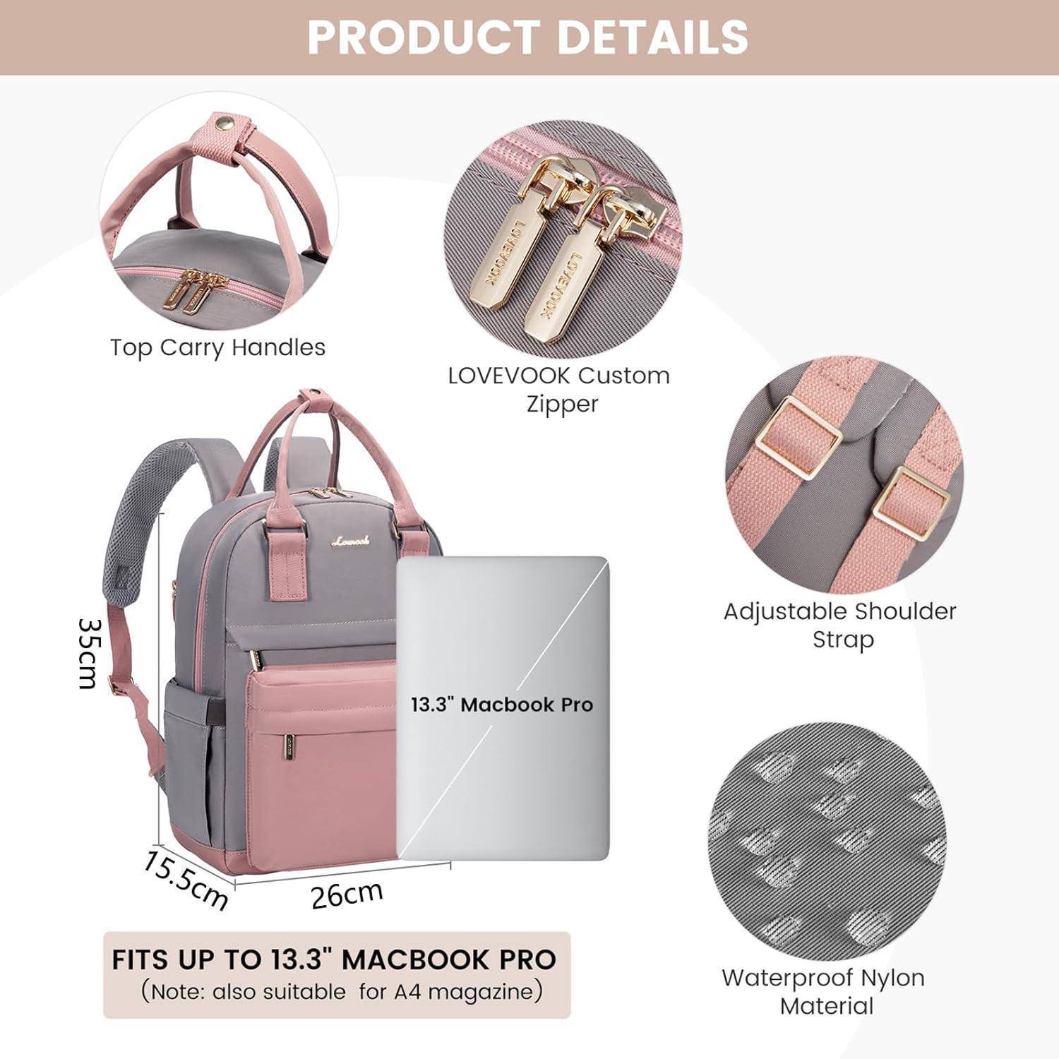 13,3 Zoll Damen Rucksack Wasserdicht Cityrucksack 2 in 1 Mini Daypack