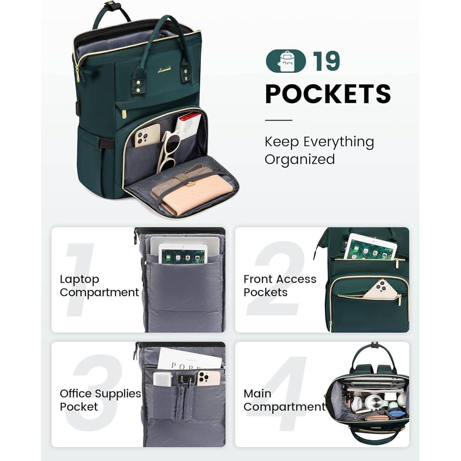 Wasserdichter Damen Rucksack 15,6 Zoll USB-Ladeanschluss