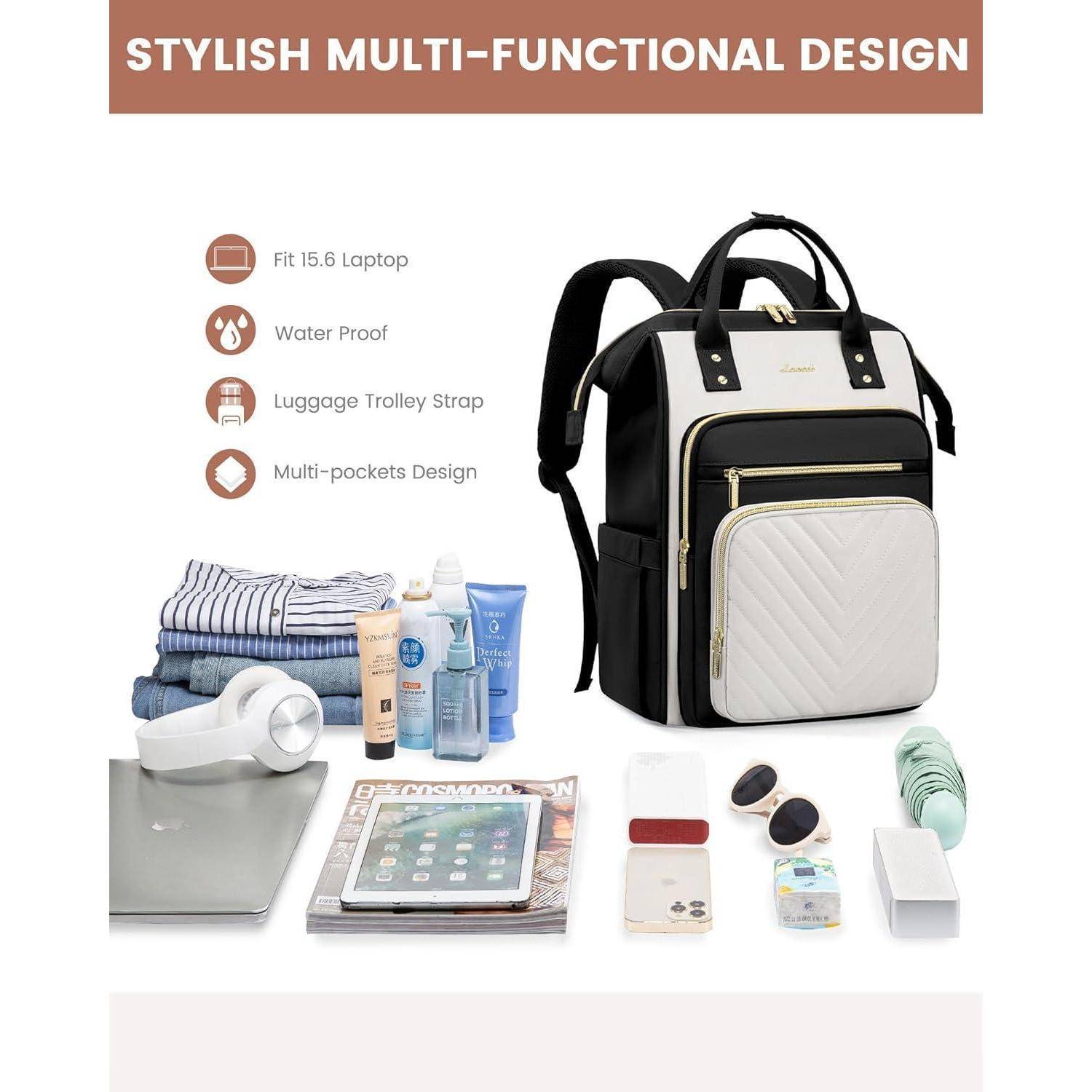 Damen Rucksack 15,6 Zoll Laptop Schulrucksack Wasserdicht mit