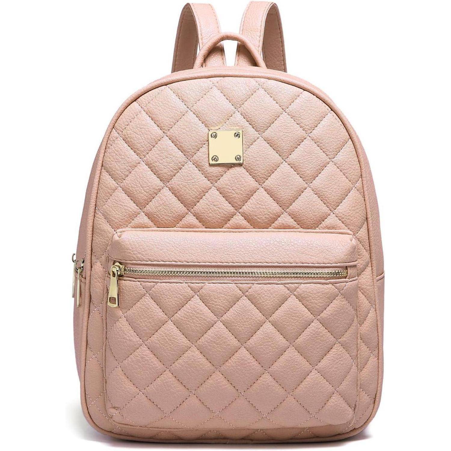 Damen Klein Rucksack Leder PU Lingge Design Schwarz/Rosa/Beige