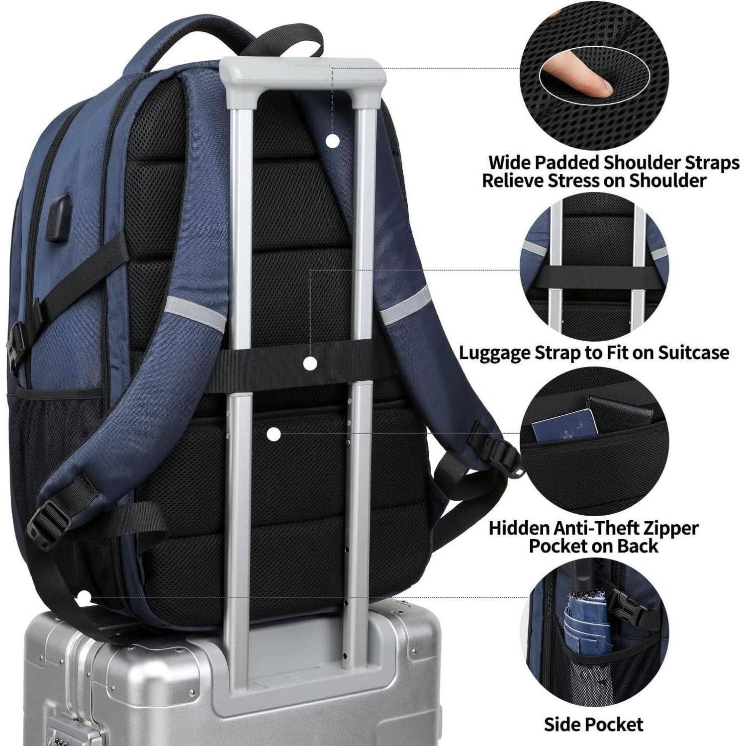 Laptop Rucksack Herren 50L Antidiebstahl Wasserdicht 17.3 Zoll Blau