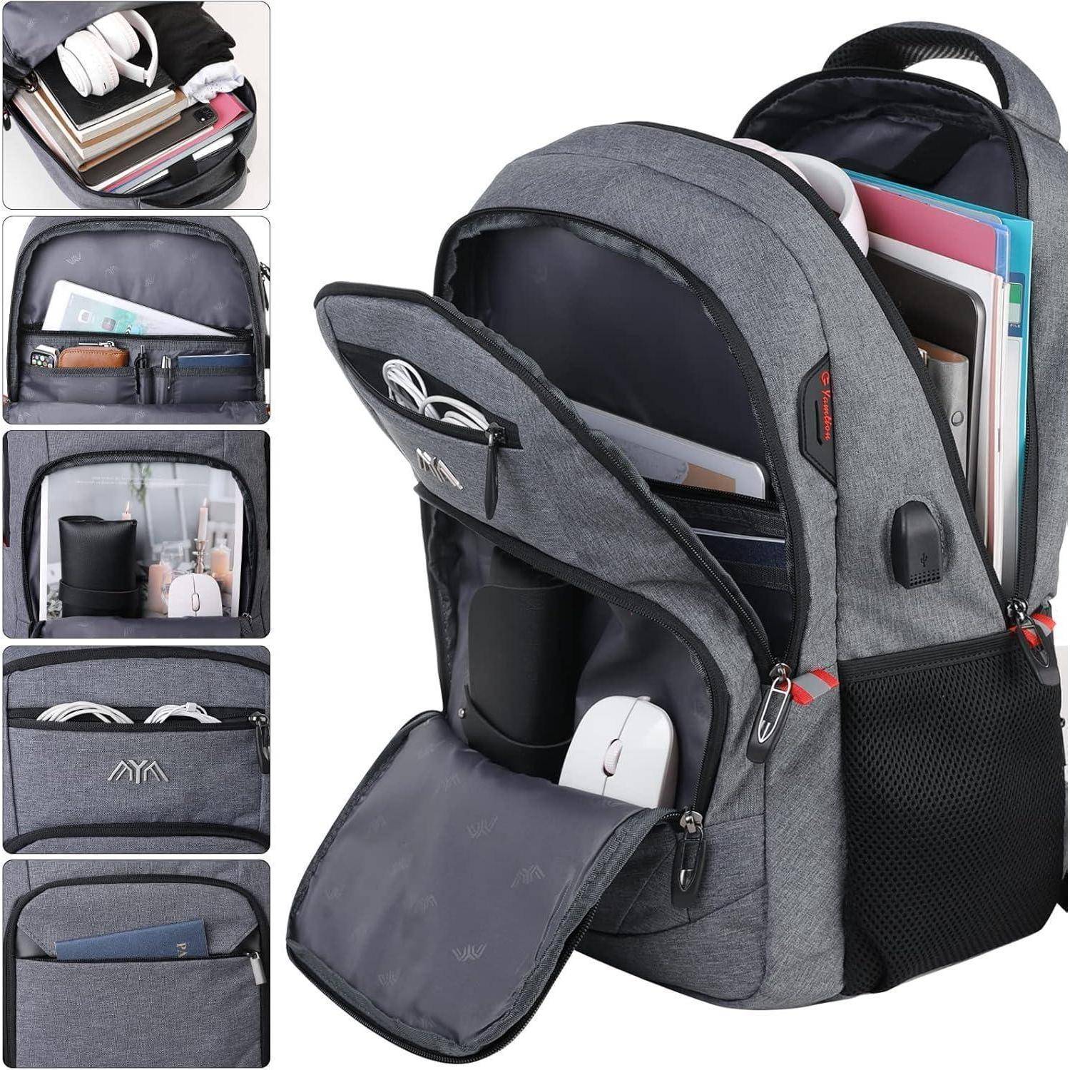 Schulrucksack Laptop USB Ladeanschluss Jungen Grau230 15,6 Zoll