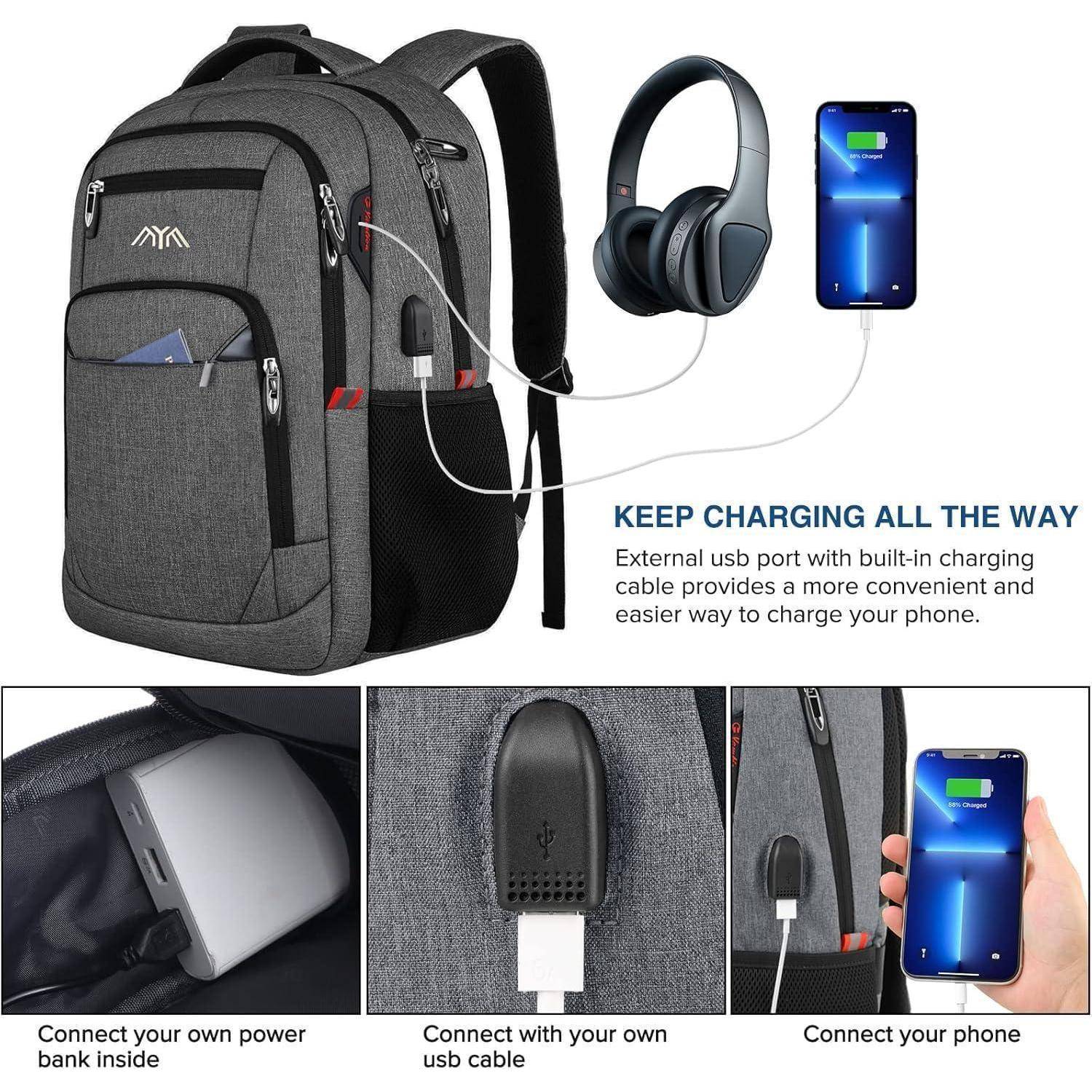 Schulrucksack Laptop USB Ladeanschluss Jungen Grau230 15,6 Zoll