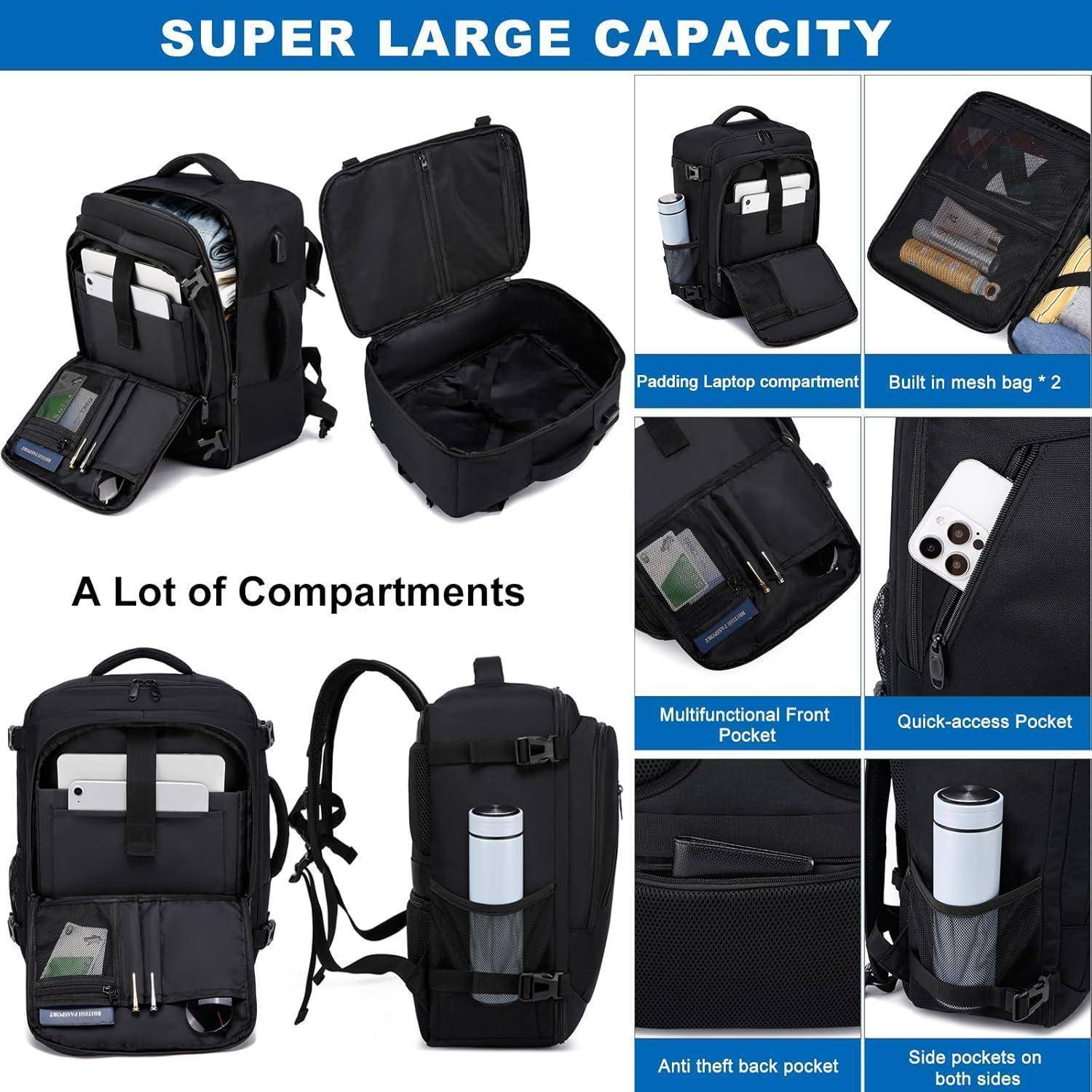 Handgepäck Rucksack 40x30x20 Laptop 14 Schwarz M 40 x 30 x 20cm-24L