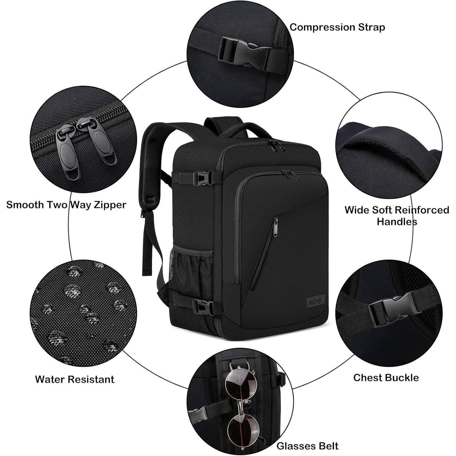 Handgepäck Rucksack 40x30x20 Laptop 14 Schwarz M 40 x 30 x 20cm-24L