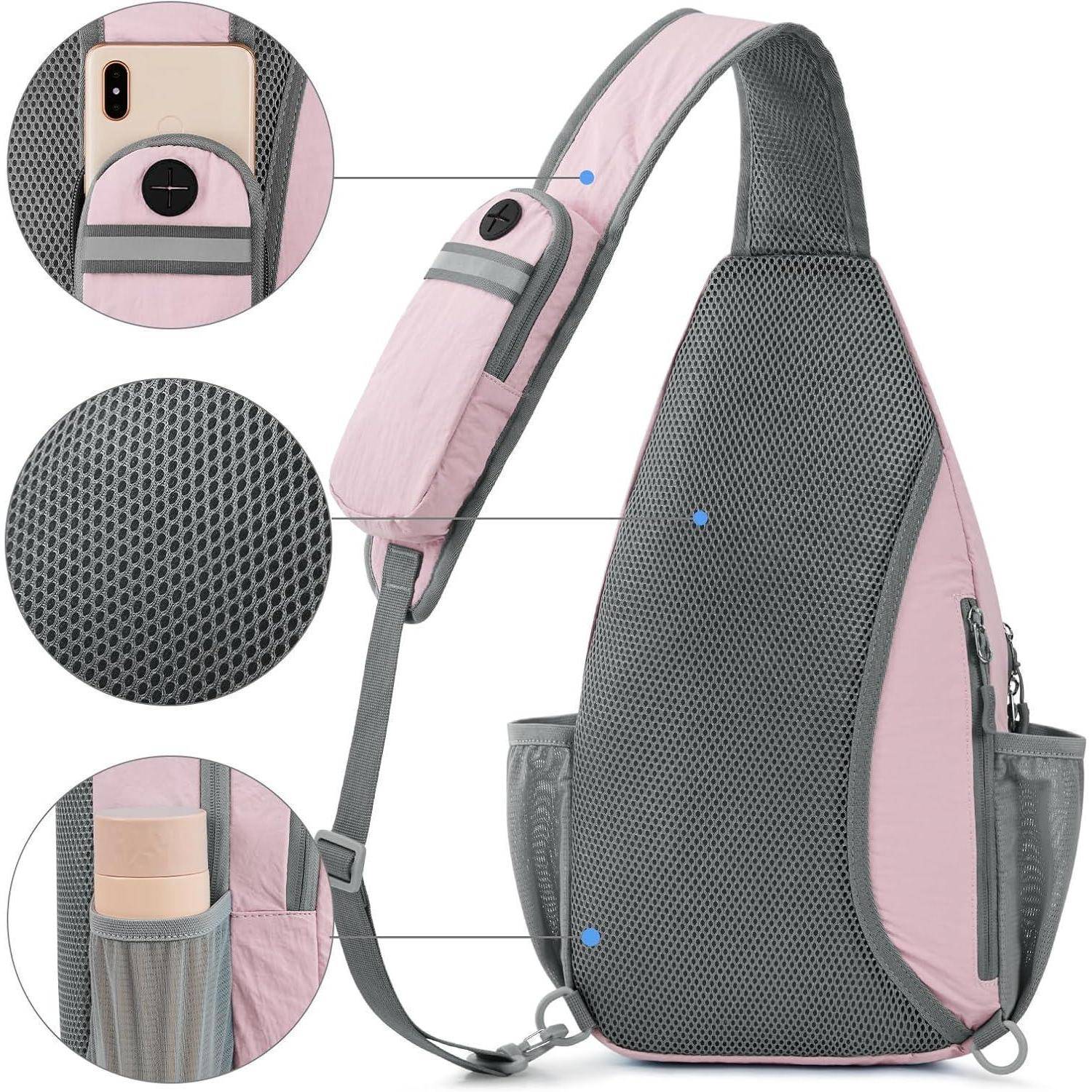 Slingbag Brusttasche Diebstahlschutz Kopfhörerloch Herren Rosa