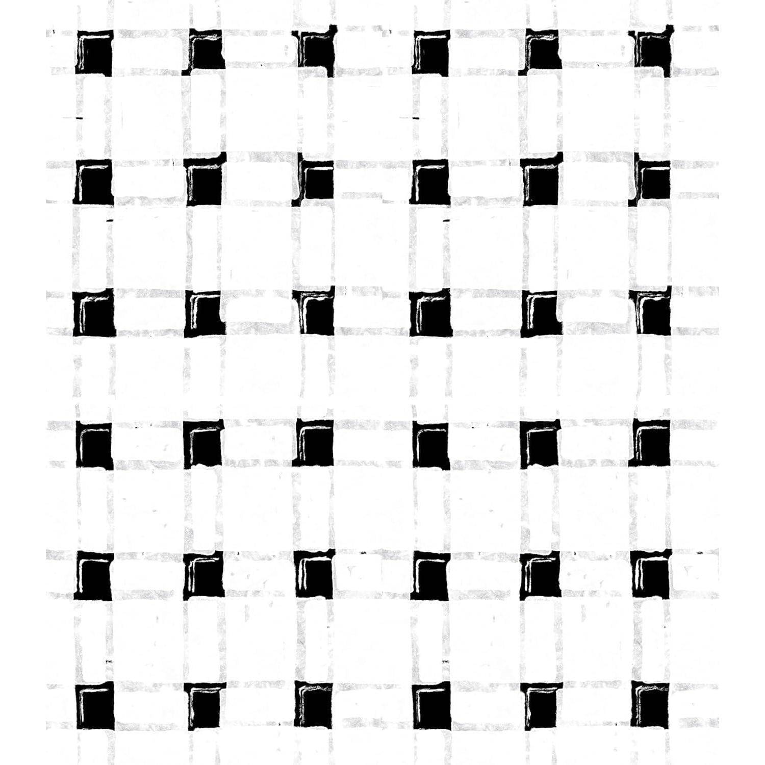 Ein Raster aus schwarzen Quadraten auf weißem Hintergrund, das ein geometrisches Muster bildet.