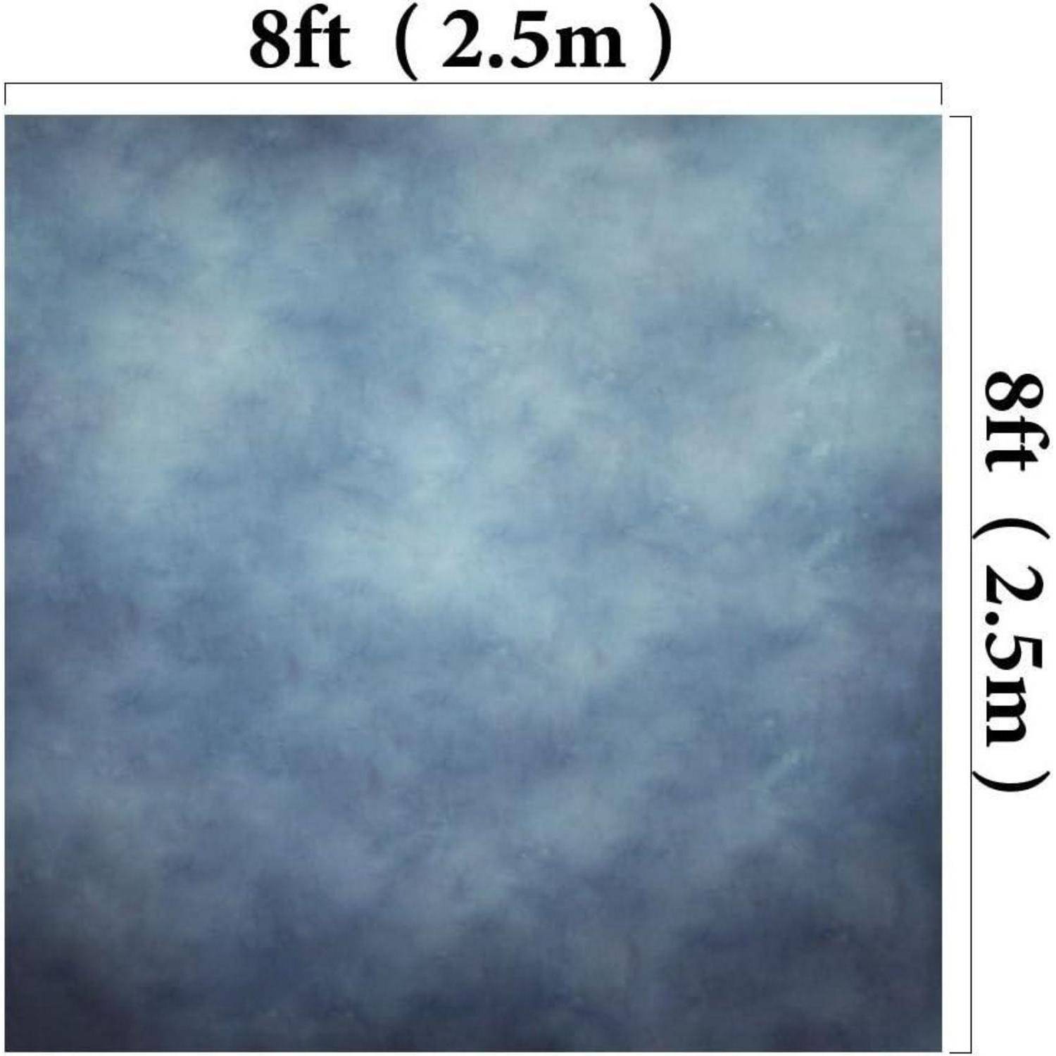 Blau und weiß gesprenkelte Kulisse mit einer Größe von 8 Fuß (2,5 Meter) mal 8 Fuß (2,5 Meter).