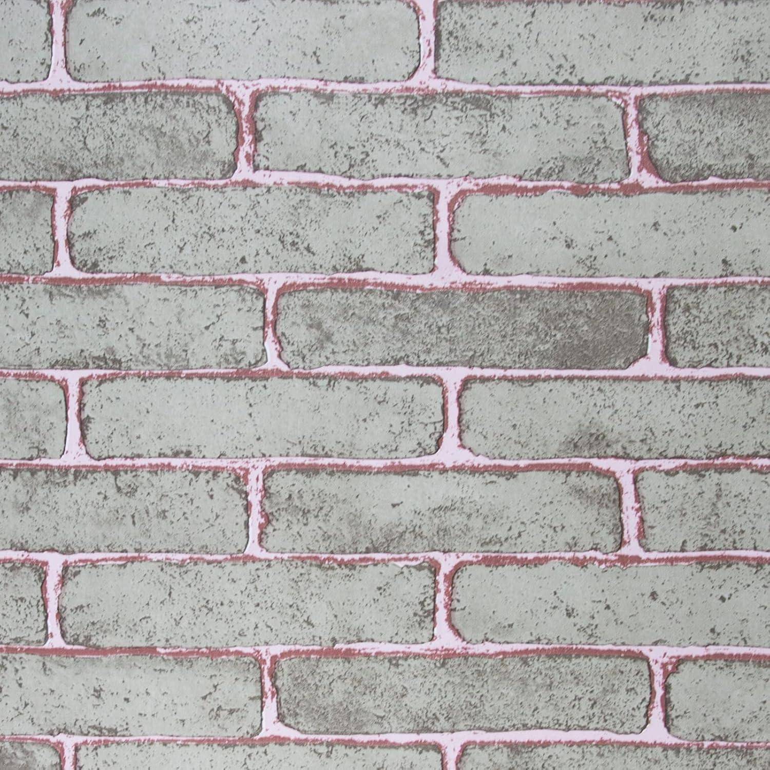 Eine Nahaufnahme einer Ziegelwand mit grauen Ziegeln, die eine sichtbare Textur aufweisen, und hellem Rosaton im Mörtel zwischen den Ziegeln.