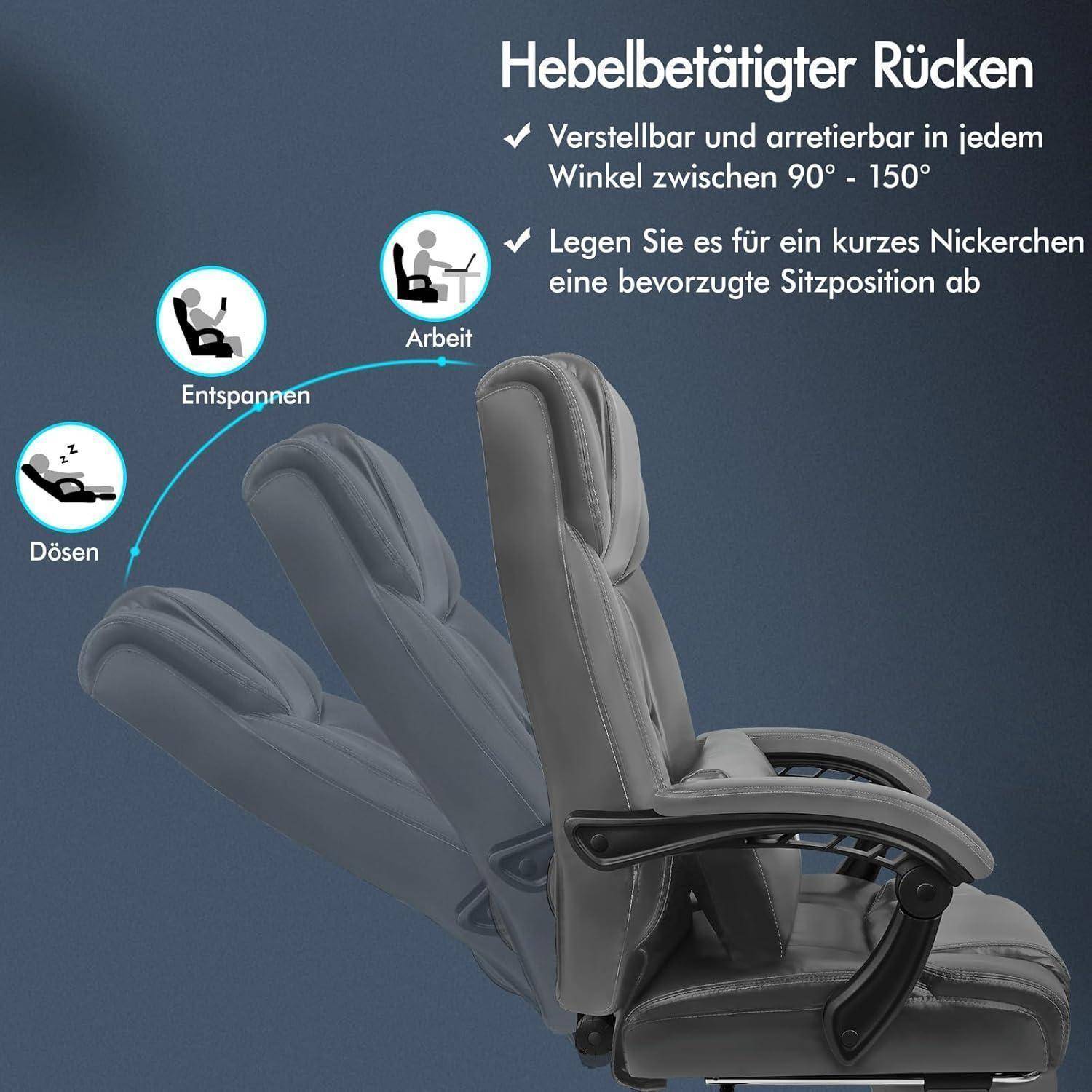Bürostuhl ergonomisch Hochlehner Liegeposition atmungsaktiv Rollen