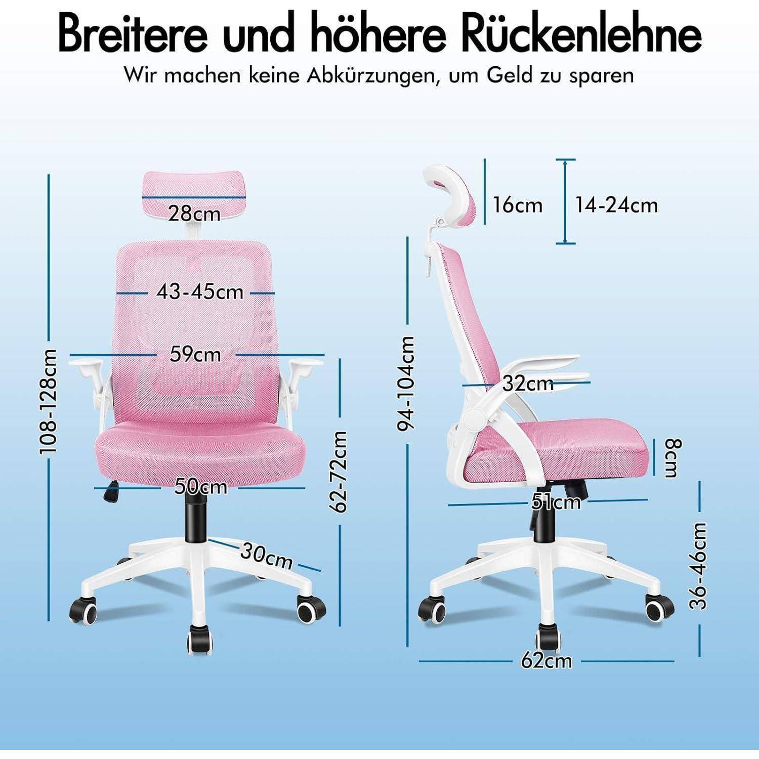 Büro-Schreibtischstuhl mit Dynamischer Lordosenstütze, Rosa Maxon