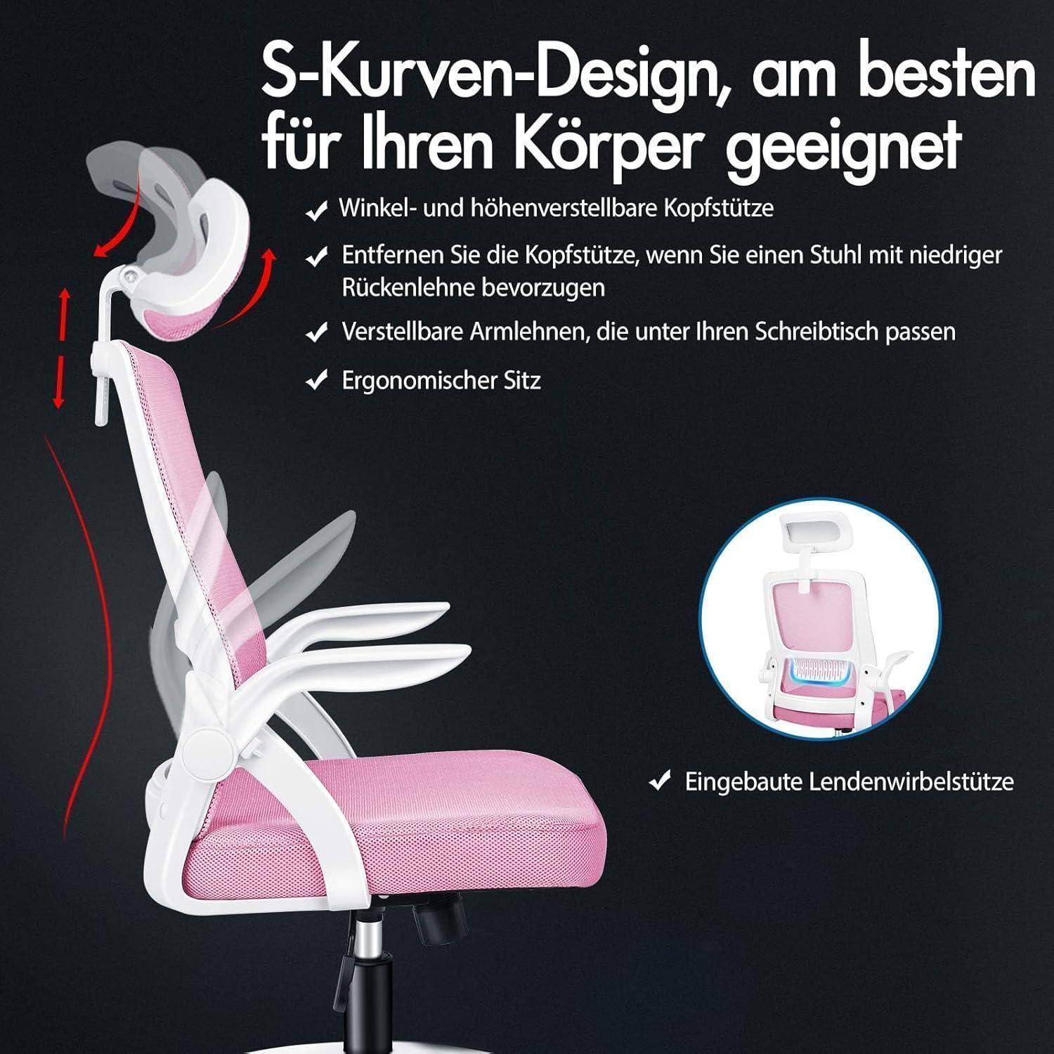 Büro-Schreibtischstuhl mit Dynamischer Lordosenstütze, Rosa Maxon