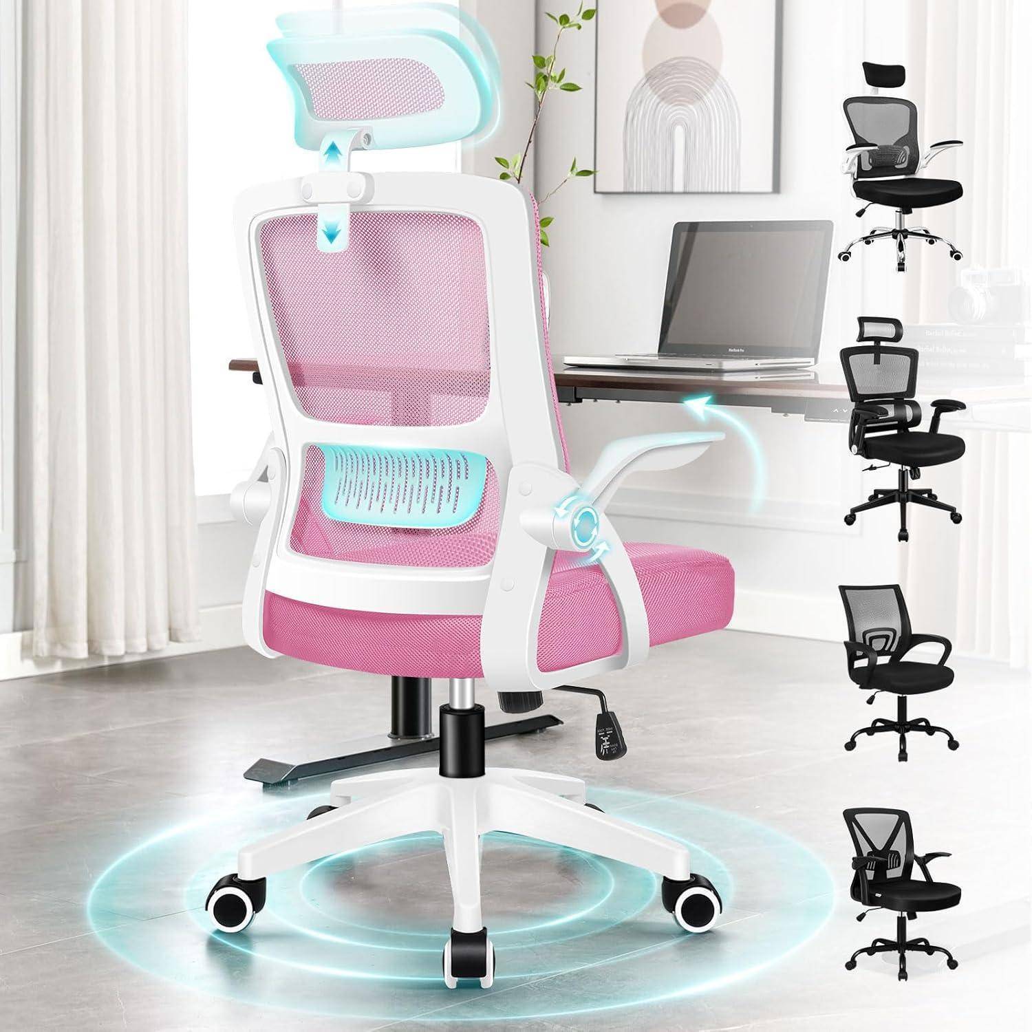 Büro-Schreibtischstuhl mit Dynamischer Lordosenstütze, Rosa Maxon