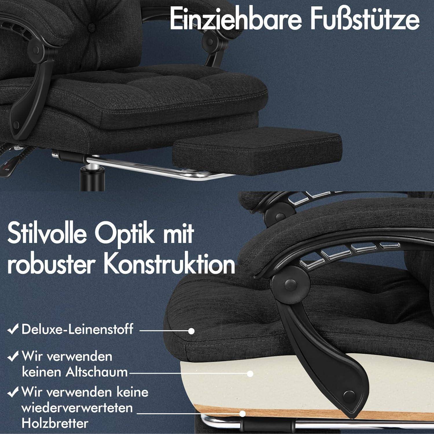 Ergonomischer Bürostuhl mit Fußstütze, hoher Rückenlehne - Schwarz