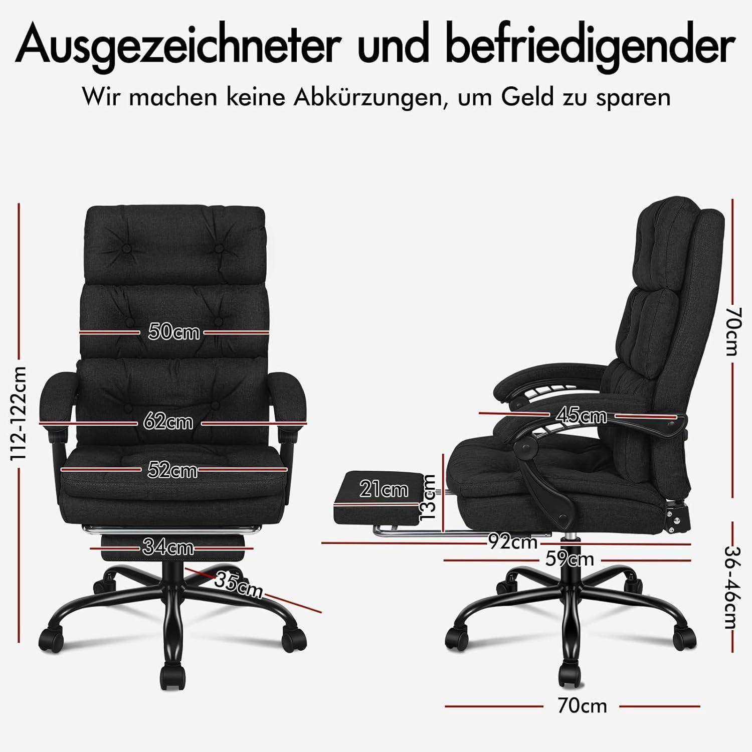 Ergonomischer Bürostuhl mit Fußstütze, hoher Rückenlehne - Schwarz