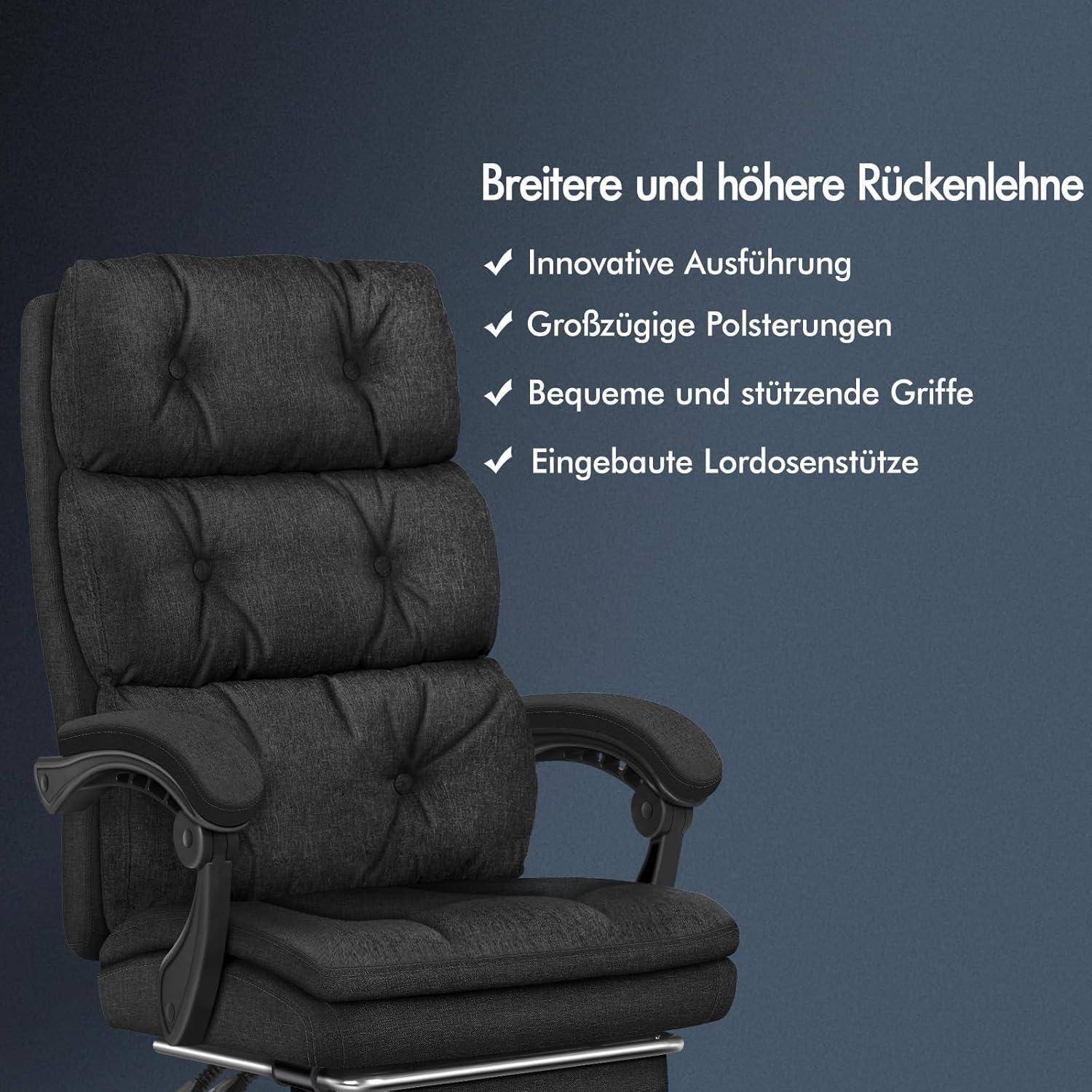 Ergonomischer Bürostuhl mit Fußstütze, hoher Rückenlehne - Schwarz