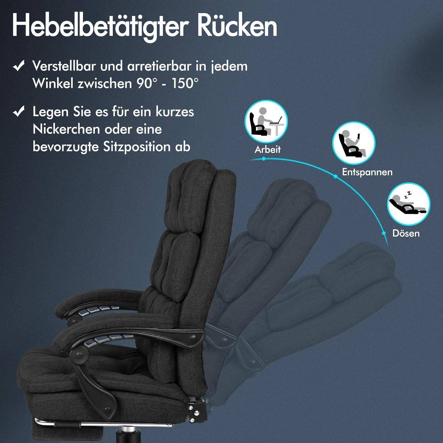 Ergonomischer Bürostuhl mit Fußstütze, hoher Rückenlehne - Schwarz