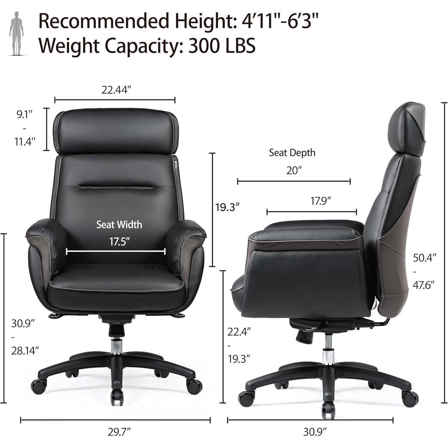Ergonomischer Bürostuhl Verstellbare Neigung Kopfstütze Schwarz