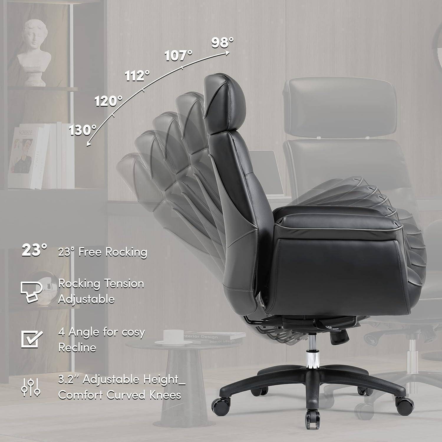 Ergonomischer Bürostuhl Verstellbare Neigung Kopfstütze Schwarz