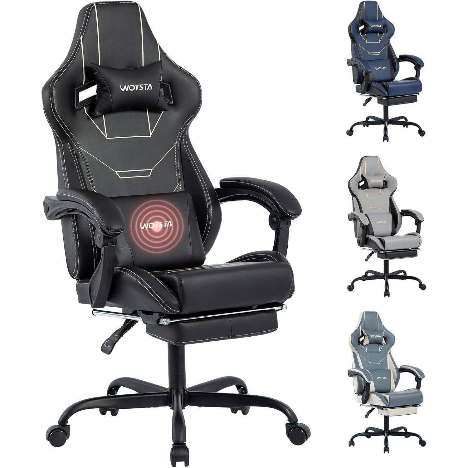 Gaming Stuhl Ergonomisch mit Fußstütze Racing Computerstuhl Schwarz