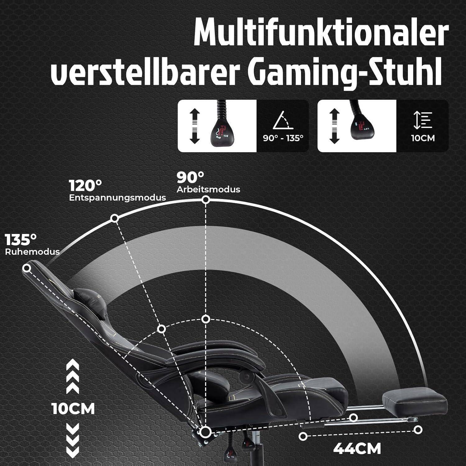 Gaming Stuhl Ergonomisch mit Fußstütze Racing Computerstuhl Schwarz