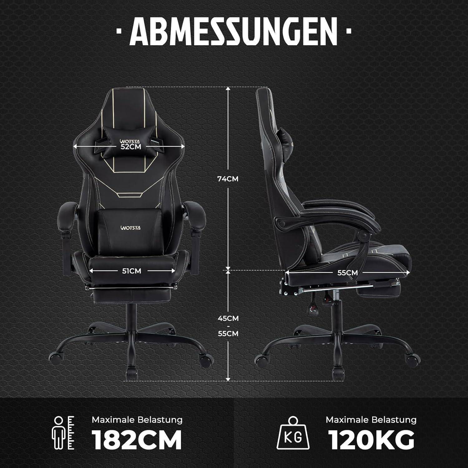 Gaming Stuhl Ergonomisch mit Fußstütze Racing Computerstuhl Schwarz
