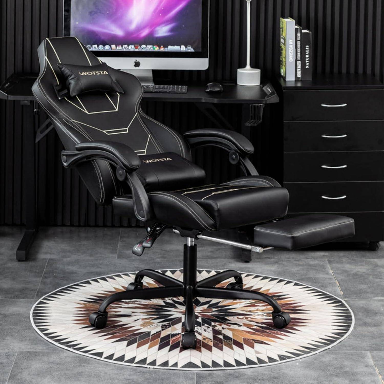 Gaming Stuhl Ergonomisch mit Fußstütze Racing Computerstuhl Schwarz