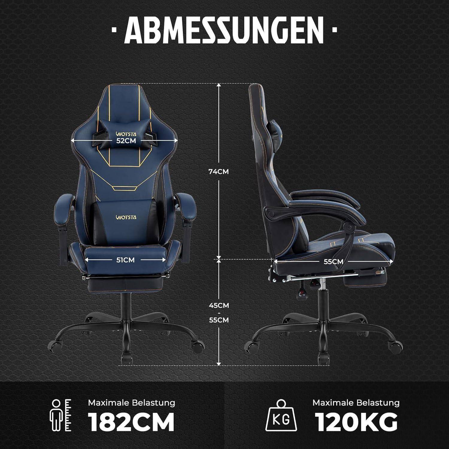 Ergonomischer Gaming-Stuhl mit Fußstütze und Massage-Lendenkissen